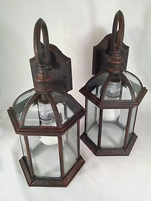 #ad 2 PACK Wall Lanterns Cast Aluminum Rust Finish Clear Glass EASILY CHANGE BULB $59.00