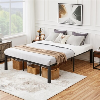 #ad 18quot; Metal Bed Frame Platform Heavy Duty Steel Slat Support No Box Spring Needed $97.99