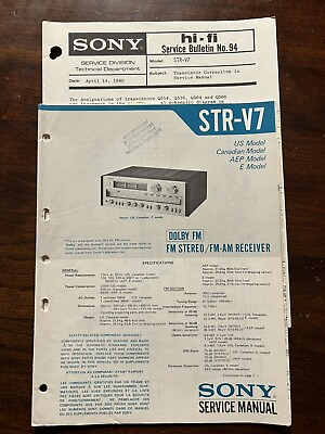 #ad Sony STR V7 FM Stereo FM AM Receiver Service Manual Original OEM Genuine $24.99