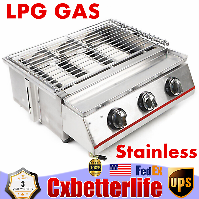 #ad Commercial 3 Burner Gas LPG Grill Camping BBQ Infrared Cooker Outdoor Smokeless $80.80