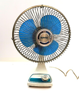 #ad Vintage GALAXY Blue Blade Electric Fan 17quot; Tall 12quot; Across WORKS BUT READ NOTES $26.99