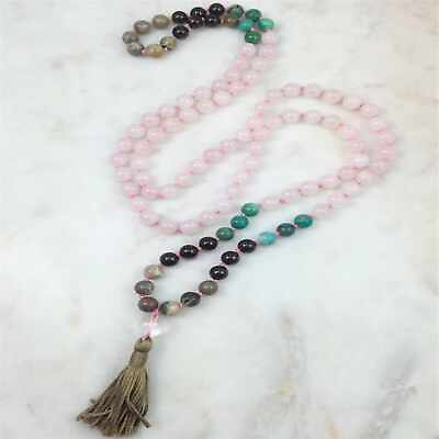 #ad 8mm Rose Quartz 108 Buddha Beads Tassels Bracelets Dark Matter Wristband C $19.08