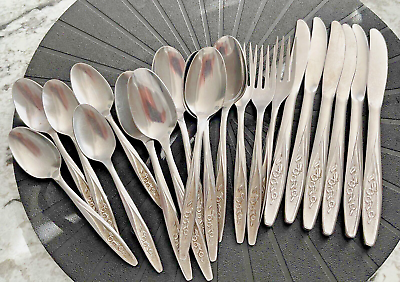 #ad SUPERIOR Stainless USA RADIANT ROSE Mixed Lot Spoons Forks Knives 20 Piece $25.00