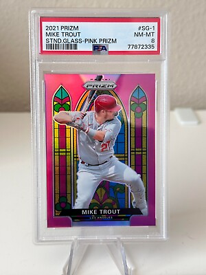 #ad #ad PSA 8 POP 2 2021 Panini Prizm Stained Glass Prizms Pink #1 Mike Trout $45.00