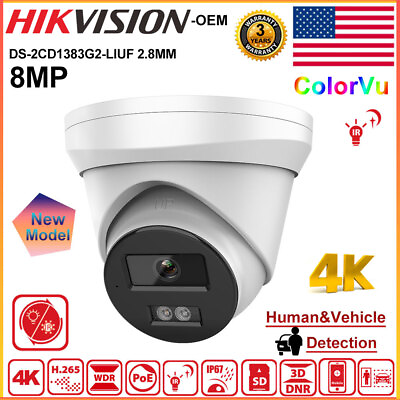 #ad Hikvision 4K 8MP OEM DS 2CD1383G2 LIUF Hybrid Light ColorVu IR IP Camera Turret $80.75