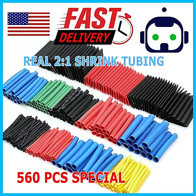 #ad 560Pcs Heat Shrink Tubing Insulation Shrinkable Tube 2:1 Wire Cable Sleeve Kit $4.49