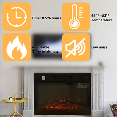 #ad 23quot; Fireplace Electric Embedded Insert Heater with Log Burn Flame Effect 1400W $128.28