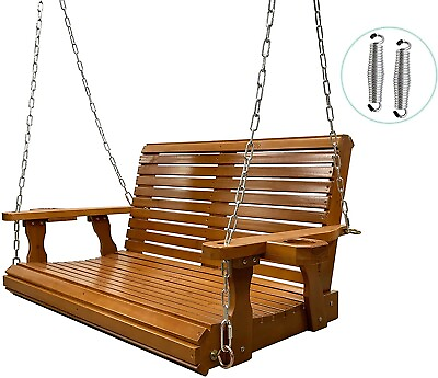 #ad 4ft Wooden Porch Swing Outdoor Patio Natural Wood Bench Hanging Garden Yard $245.00
