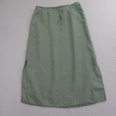 #ad Eddie Bauer Womens A Line Skirt Size L Green 100% Linen Side Slit Maxi $13.60