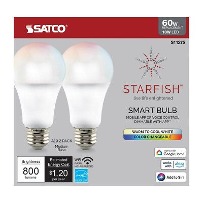 #ad Satco S11275 10 Watt A19 LED Bulb RGB amp; Tunable White Starfish IOT 2 bulbs $28.99