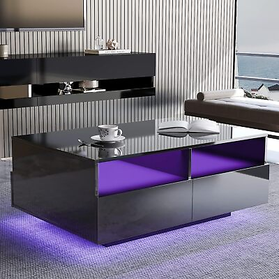 #ad LED High Glossy Coffee Table with 4 Storage Sliding Drawers16 Colors LED Lights $156.74