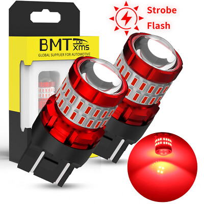 #ad 2X 7443 7440 Strobe Red LED Brake Light Tail Stop Parking Bulb Flashing Blinking $12.81