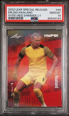 #ad PSA 10 Erling Haaland 2022 Leaf Hype #94 Red Shimmer 1 1 Rare Trading Card $249.99