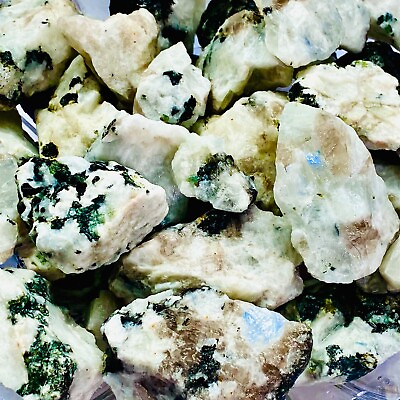 #ad Blue White Moonstone in Quartz Black Mica Raw Natural Rough Crystal Random Pull $5.49