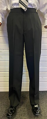 #ad Black Pleated Satin Stripe Tuxedo Pant 100% Wool $12.00