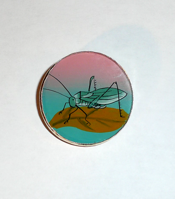 #ad Grasshopper on Leaf Primitive Reverse Paint Glass amp; Metal Shank Button 1 1 4quot; $14.99