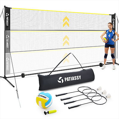 #ad 5.1 7.4ft Adjustable Portable Volleyball Badminton Net Set with Rackets Backyard $98.36