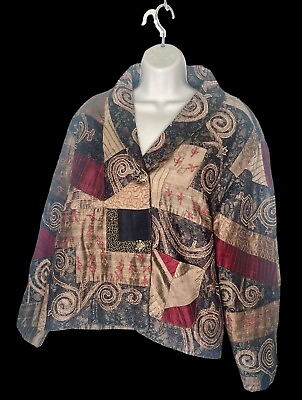 #ad Cold water Creek Women Jacket Multicolor Patchwork Embroidered Shawl Collar XL $22.00