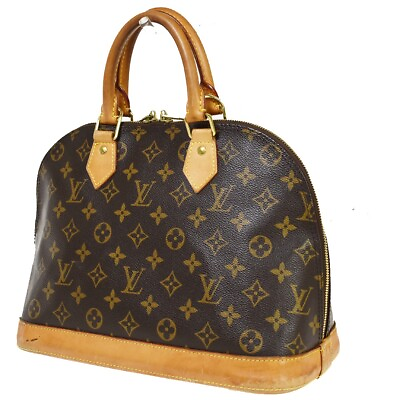 #ad LOUIS VUITTON LV Logo Alma Hand Bag Monogram Leather Brown France M53151 87AD148 $382.40