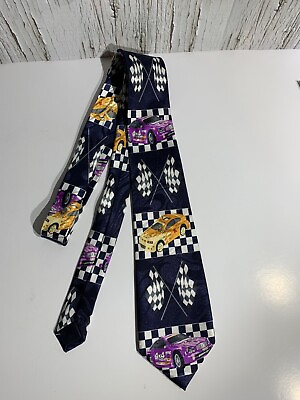 #ad Motor Racing Hand Made Tie Steven Harris 100% Polyester Checkered flag $14.00