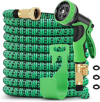 #ad Garden Hose 100FT with 10 Function Spray Nozzle Leakproof Water Hose Light Green $43.18