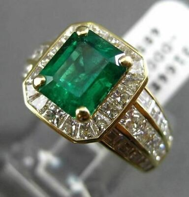 #ad ESTATE LARGE 4.30CT DIAMOND amp; AAA EMERALD 18K Y GOLD RADIANT ENGAGEMENT RING E F $20102.50