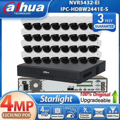 #ad NEW Dahua 32CH NO POE NVR 4MP Starlight Dome MIC Security IP Camera System Lot $2192.60