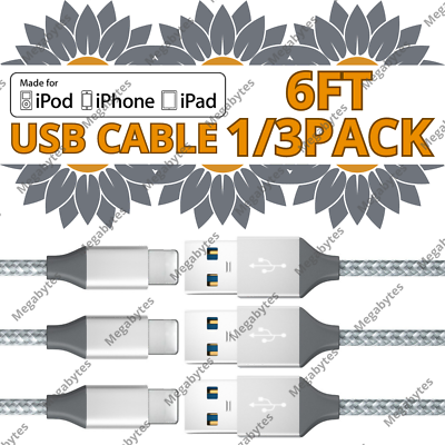 #ad 1 3 Pack Fast Charger USB Cable For iPhone 11 12 13 14 Pro Max 5 6 7 8 XR X iPad $10.96