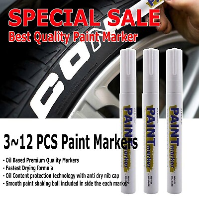 3 12 White Paint Pen Marker Waterproof Permanent Car Tire Lettering Rubber $4.45