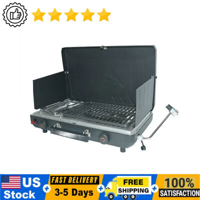 #ad 2 in 1 2 Burner Grill Camping Propane Stove 210000 BTU Stainless Steel Burners $118.50