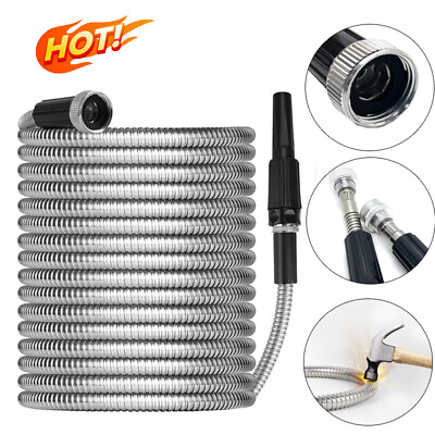 #ad 25 100FT Stainless Steel Metal Garden Water Hose Pipe Flexible Lightweight US $30.99