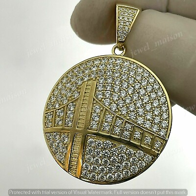 #ad Yellow Gold Plated 2 CT Simulated Diamond Bling Bridge Men#x27;s Pendant 925 Silver $284.99