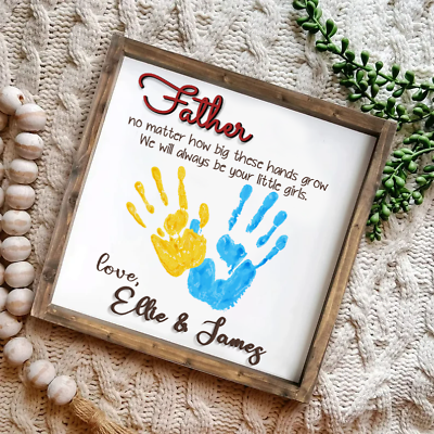 #ad Custom Happy Father#x27;s Day Wooden Sign DIY Hands Down Sign Handprint Gift for Dad $46.99