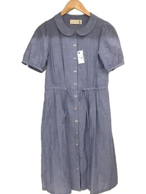 #ad Franche Lippee Round Collar Front Ribbon Short Sleeve Dress M Rayon Navy 12 $192.80