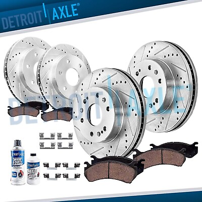 #ad #ad Front Rear Drilled Rotors Brake Pads for Chevrolet GMC Silverado Sierra 1500 $258.19
