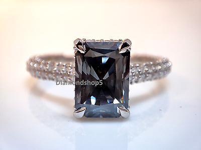 #ad 3 Ct Narrow Radiant Dark Grey Moissanite Wedding Ring 10K Solid White Gold Ring $458.15