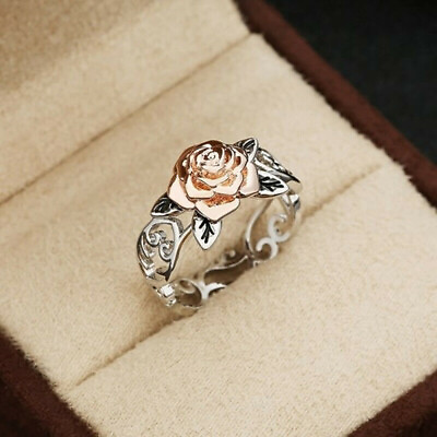 #ad Rose Flower 925 Silver Gold Floral Ring Women Wedding Fashion Jewelry Size 6 10 C $2.51