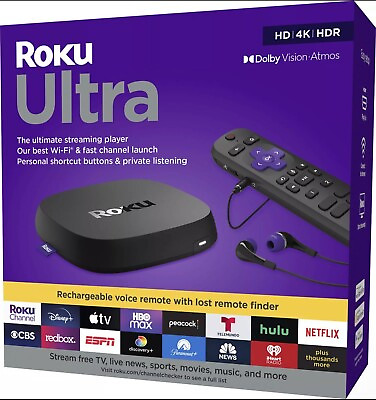 #ad Roku Ultra 4K UHD Streaming Media Player with Voice Remote Pro Open Box $45.50