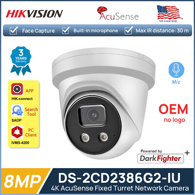 #ad Hikvision OEM DS 2CD2386G2 IU IP Camera 4K 8MP Turret AcuSense MIC DarkFighter $134.90