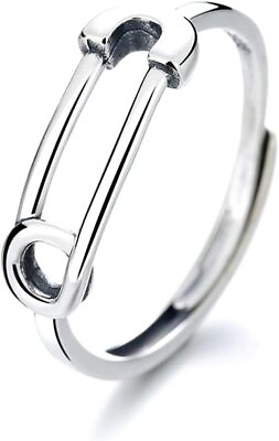 #ad Sterling Silver Simple Safety Pin Open Finger Ring Adjustable Minimalist State $35.50