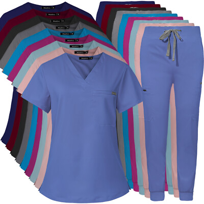 #ad Unisex Stretch Jogger Scrub Set Nurse Medical Uniform V Neck Top Cargo Pant $29.99