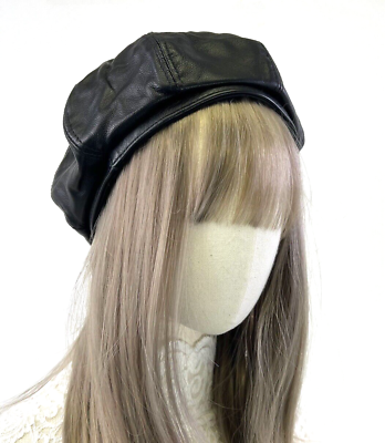 #ad New Women#x27;s 100% Genuine Lambskin Leather Beret Cap One Size Within 23” $29.90