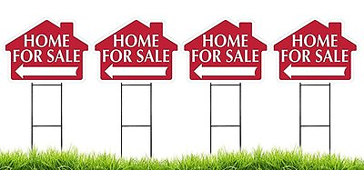 #ad Large 18quot; x 24quot; Home For Sale House Shaped Sign Kit with Stakes 4 Pack $33.95