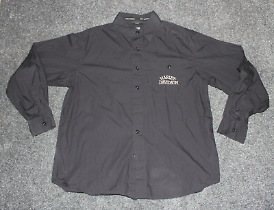 #ad Harley Davidson Men#x27;s L Black Garage Mechanic Biker Shirt Button Up Longsleeve $27.96