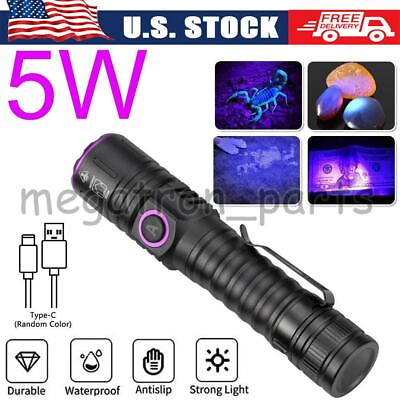 #ad USB Rechargeable UV Light LED Flashlight 365nm Blacklight Inspect Torch Zoomable $12.59