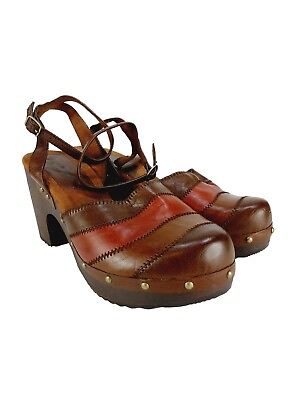 Vintage 90s Lower East Side Womens 10 Brown Chunky Mules Clogs Platform Shoes $42.40