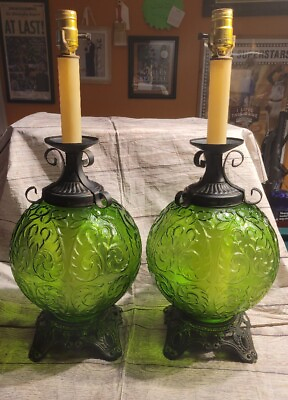 #ad Vintage Mid Century Modern GREEN Table Lamps EF amp; EF Industries MCM Pair Gothic $333.00