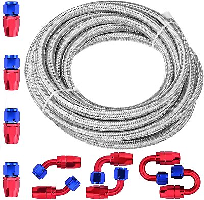 #ad AN6 6AN AN 6 3 8quot; Fitting Stainless Steel Braided Oil Fuel Hose Line Kit 10FT $41.21