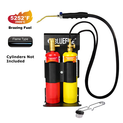 #ad BLUEFIRE Oxygen MAPP Propane Welding Torch Kit MAP Gas Cylinder Rack Flint Light $79.99