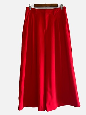 #ad Maeve Anthropologie Red Wide Leg Pants Gaucho Culotte Trouser Pleated Size 8 $39.77
